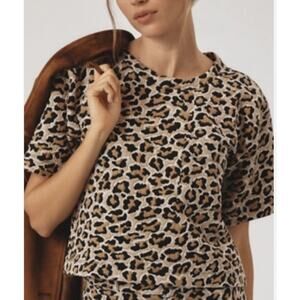 NWT Maeve Knit Boxy Tee Womens Small Animal Print Cropped Short Sleeves Boho